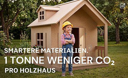 Kind vor einem Holzhaus (KI)