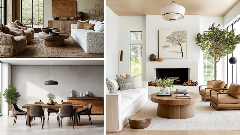 Kollage van Natural Balance - Pfleiderer Dekortrends voor de woonkamer