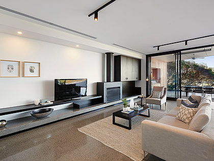 Interior An interior view in the living room of the Australian reference project Sorrento's Finest New Home