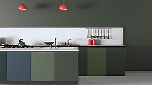 Kitchen with coloured furniture fronts Kitchen with coloured furniture fronts
