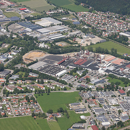 The Pfleiderer site in Leutkirch in the Allgäu region An aerial photograph of the entire Pfleiderer site in Leutkirch.