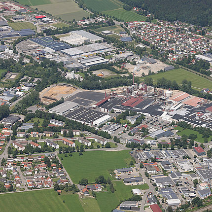 The Pfleiderer site in Leutkirch in the Allgäu region An aerial photograph of the entire Pfleiderer site in Leutkirch.