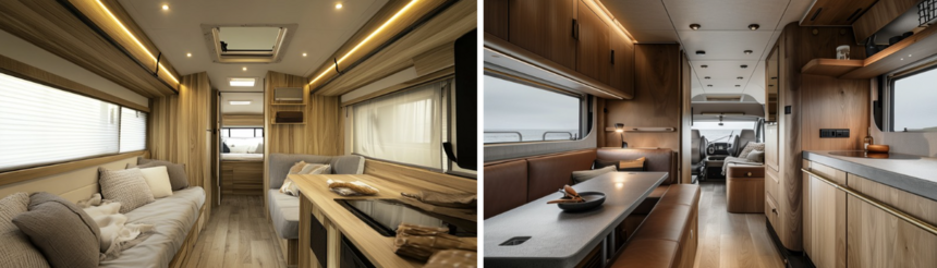 Collage van Natural Balance - Pfleiderer Dekortrends voor de sector Tiny House/Caravan