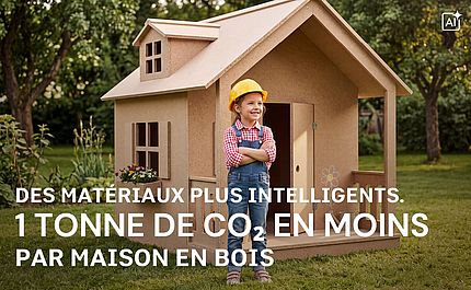 Un enfant devant une maison en bois (image générée par IA)