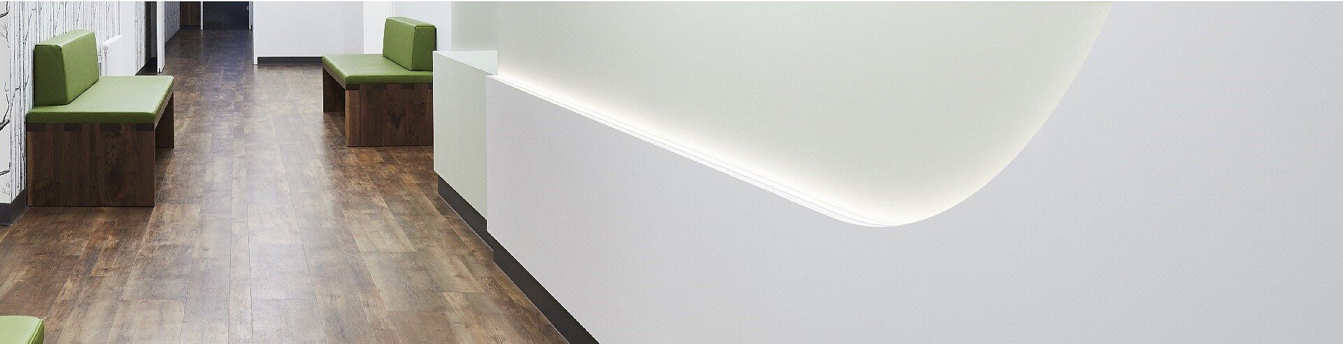 Reception area with counters in white Reception area with counters in white