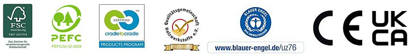 Labels für Produktqualität und -Nachhaltigkeit von Spanplatten Labels für Produktqualität und -Nachhaltigkeit von Spanplatten