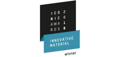 The Iconic Awards 2018 The logo of the Iconic Awards 2018 with white writing on a black and blue diamond