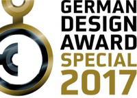 The German Design Award 2017 The logo of the German Design Award with black and gold lettering on a white background