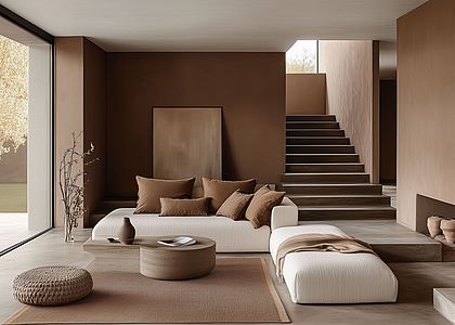 Living area in the living room trend color 2025 Mocha Mousse. Living area in the living room trend color 2025 Mocha Mousse.