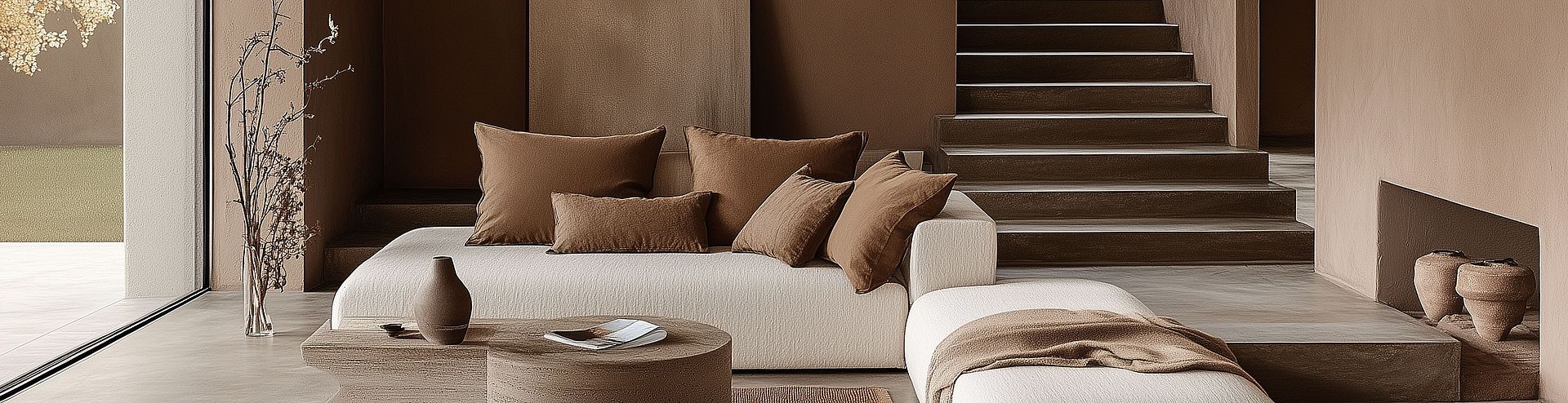 Wohnbereich in der Wohntrendfarbe 2025 Mocha Mousse. Wohnbereich in der Wohntrendfarbe 2025 Mocha Mousse.