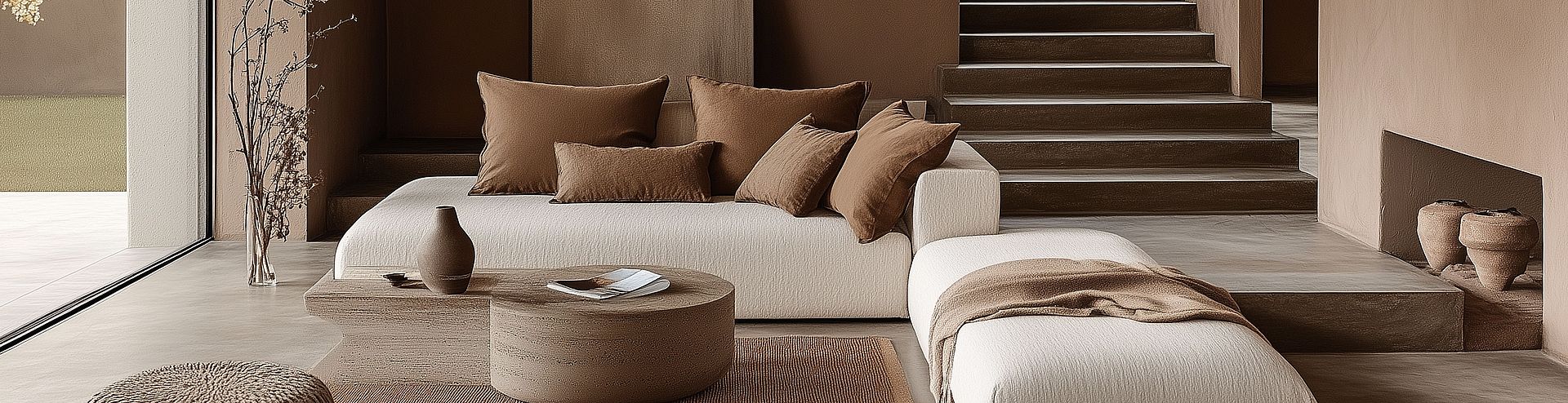 Woonruimte in de woonkamer trendkleur 2025 Mokka Mousse