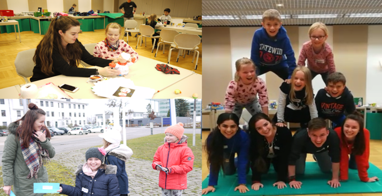 Aktivitäten Buss- und Betttag Ein dreigeteiltes Bild zeigt verschiedene spielerische Aktivitäten, bei denen Kinder und Auszubildende zusammen lachen.