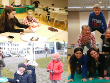 Aktivitäten Buss- und Betttag Ein dreigeteiltes Bild zeigt verschiedene spielerische Aktivitäten, bei denen Kinder und Auszubildende zusammen lachen.