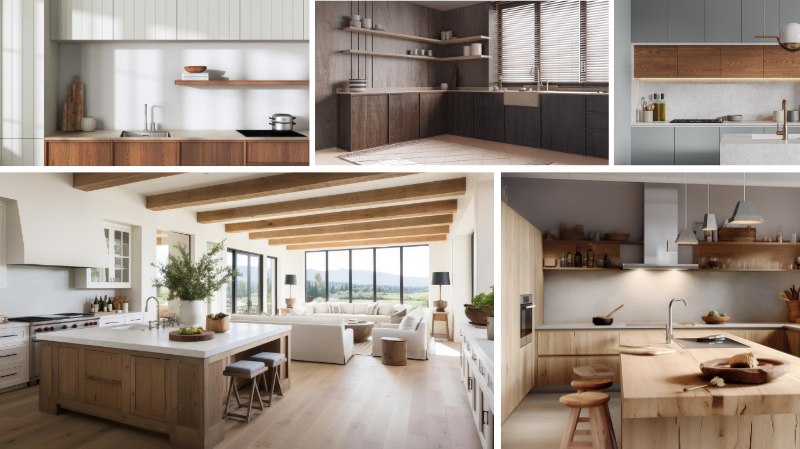 Collage van Natural Balance Pfleiderer decoratietrends voor de keuken