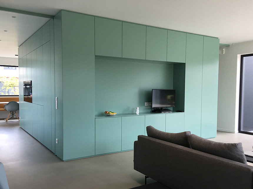 Interior view of a detached house Turquoise DecoBoards decorate special design elements
