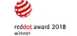 The RedDot logo with black writing on a white background and a red ball of stripes on the upper left corner