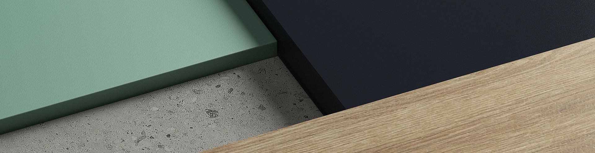 Keyvisual Facciate Pfleiderer L´immagine mostra diversi materiali di facciata di Pfleiderer, tra cui legno, pietra e materiali sintetici.