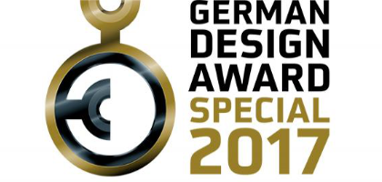 German Design Award 2017 Het logo van de German Design Award met zwarte letters op een witte achtergrond
