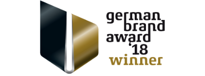 The German Brand Award 2018 Het logo van de Duitse merkprijs met zwart schrift en een witte achtergrond