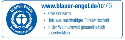 De blauwe engel Het logo van de blauwe engel in blauwe letters op een witte achtergrond